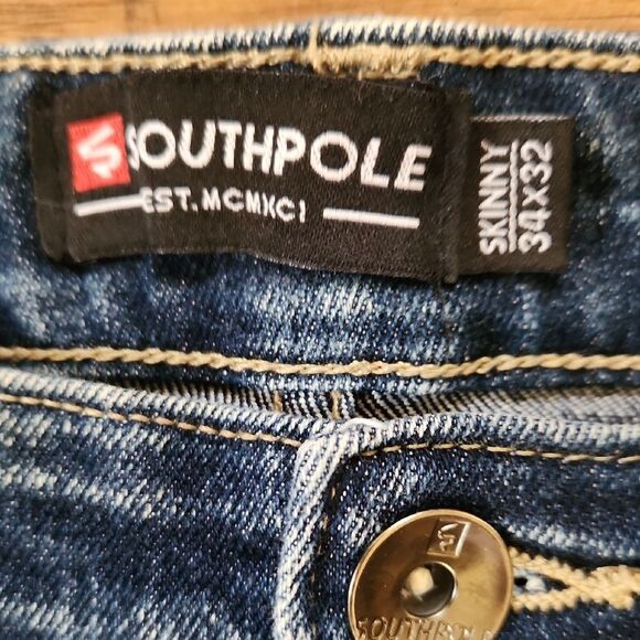 South Pole Blue Skinny Mens 34x32 Jeans Classic Style - Picture 2 of 6